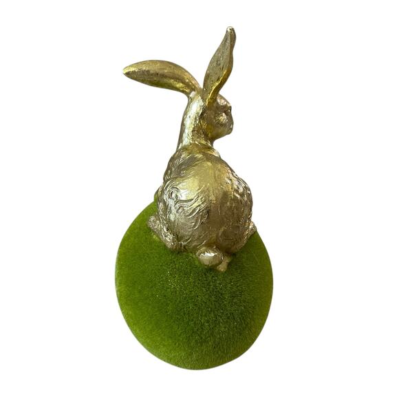 COTTONTAIL LANE Gold Foil Easter Bunny On Green Moss Flocked Egg Figurine New - Picture 5 of 10